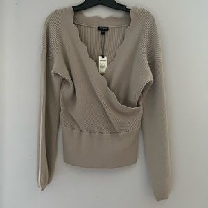 Express, super soft fitted cross top sweater.